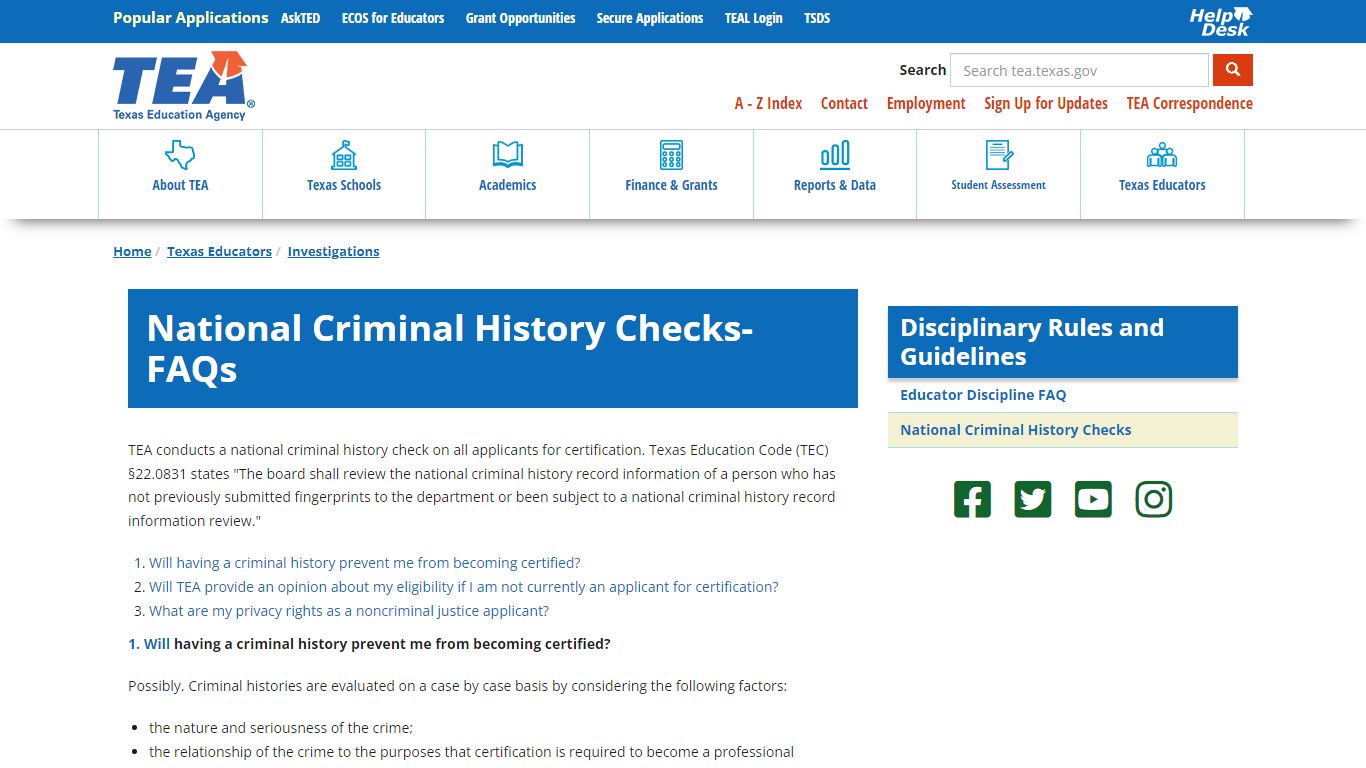 National Criminal History Checks-FAQs | Texas Education Agency